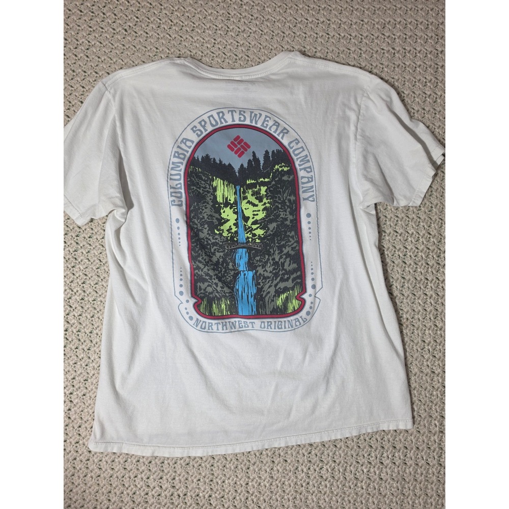 Columbia Graphic T-Shirt Mens Large White Excellent Northwest Original Waterfall